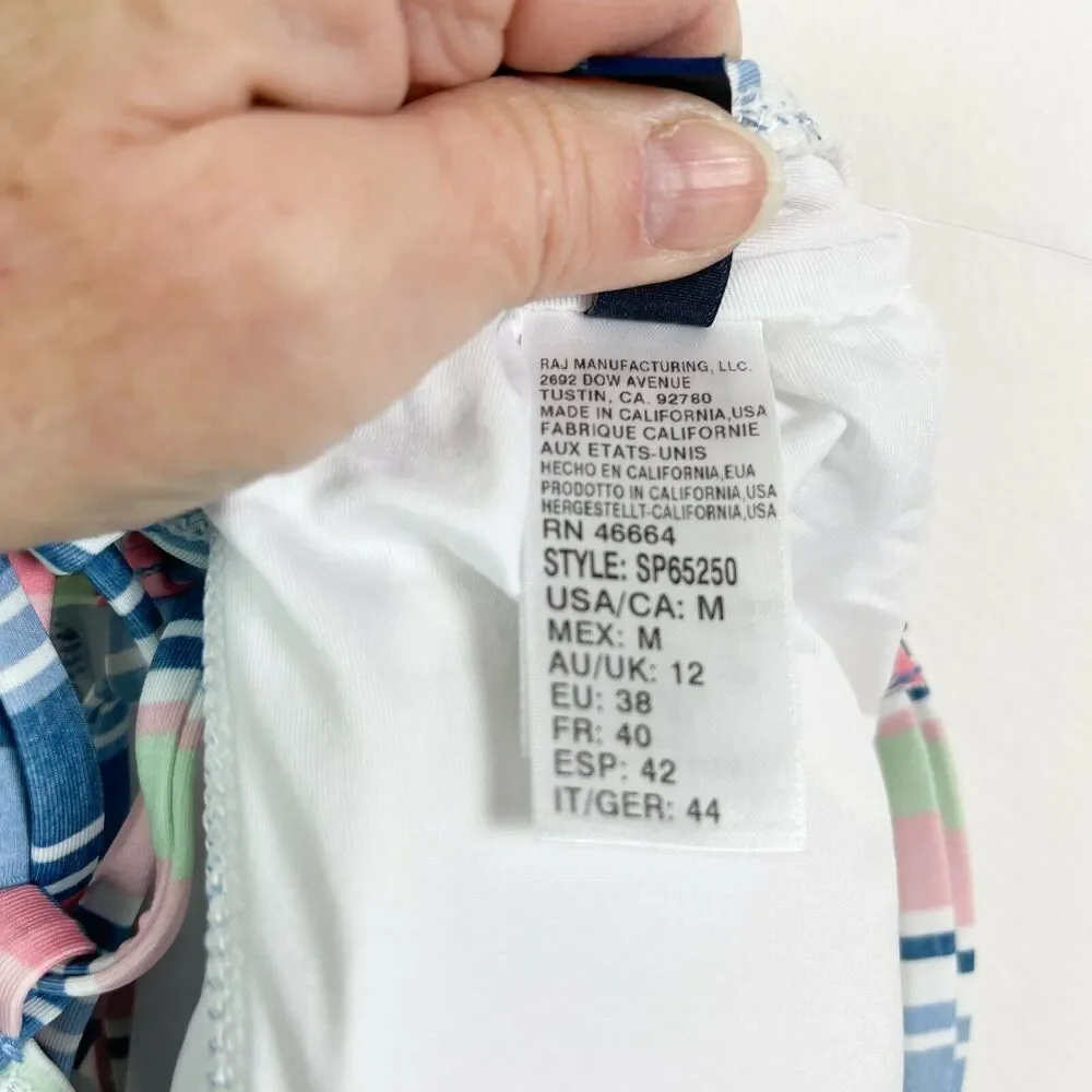 Splendid NWT Blue Pink Striped Holding Pattern Bandeau One-Piece Swimsuit Size M - Picture 6 of 9